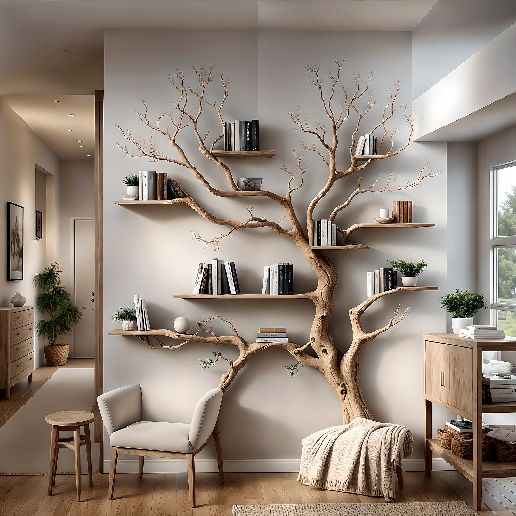 Bookshelf shaped like an old tree, bookshelf shaped like a solid wooden tree, children's bookshelf as a special gift 