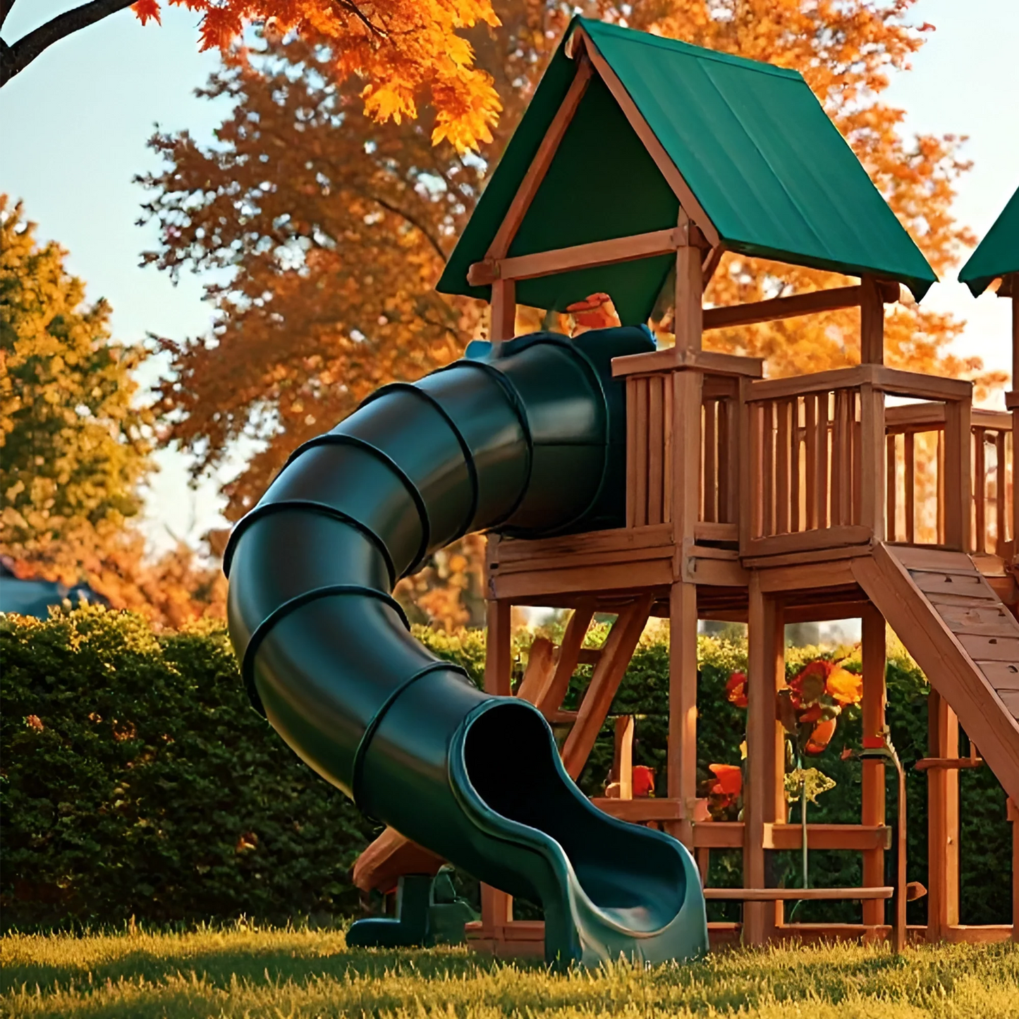 Backyard Swing Set with Rope Swing, Climbing Wall & Wooden Playhouse – Durable Outdoor Fun