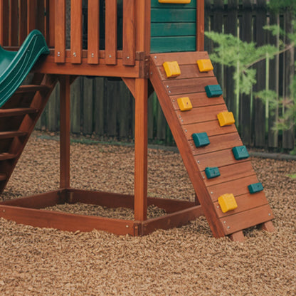 Wooden Playhouse with Slide & Swings | Compact Outdoor Playground for Kids Backyard Fun