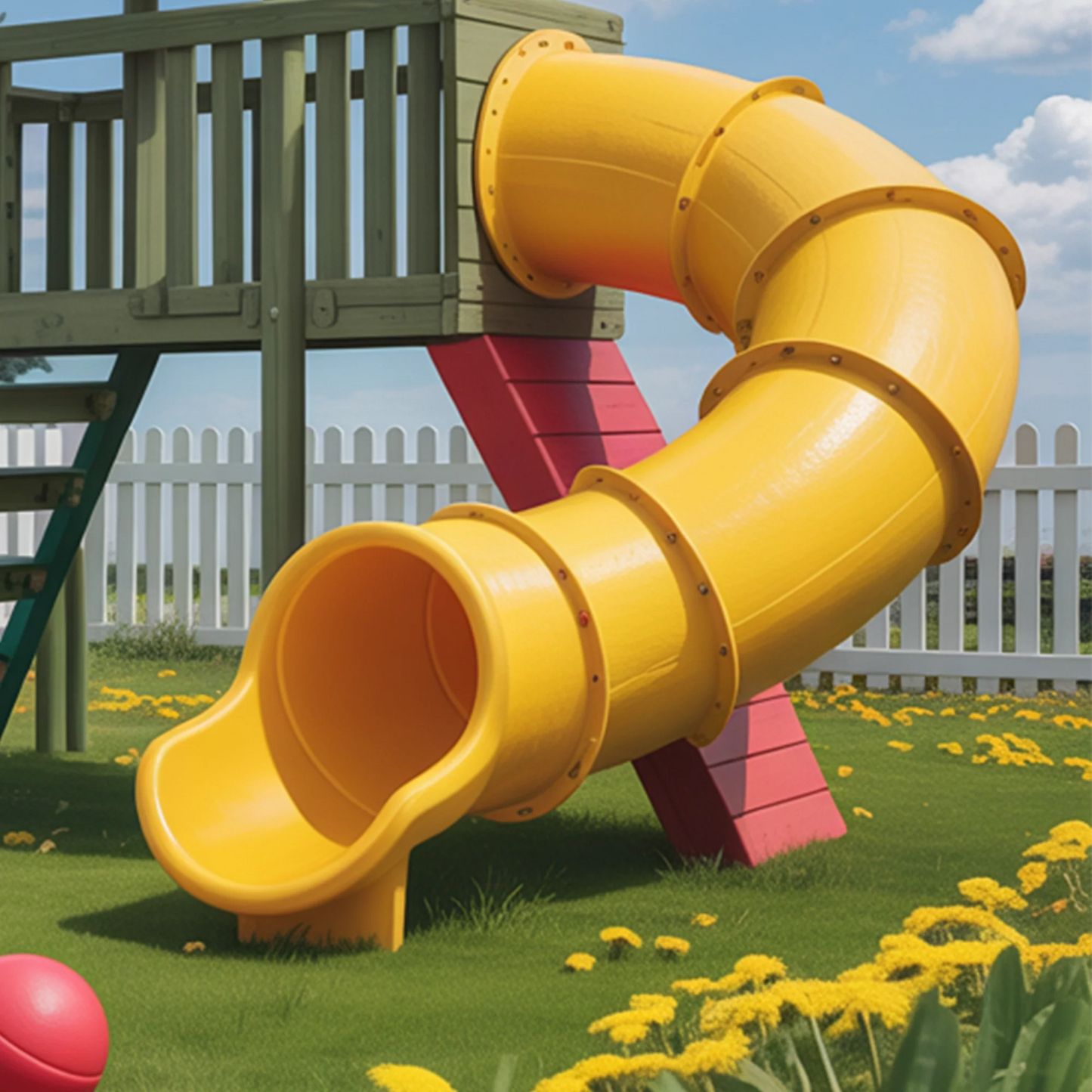 Wooden Swingset with Yellow Tube Slide & Double Swings | Outdoor Backyard Playground 22ft x 12ft x 9ft