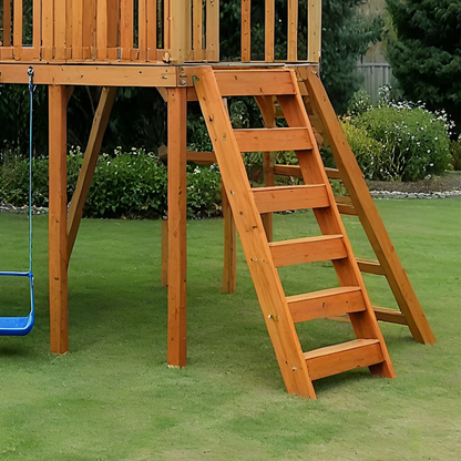 Luxury Wooden Swingset with Double Slides, Rope Ladder & Swings