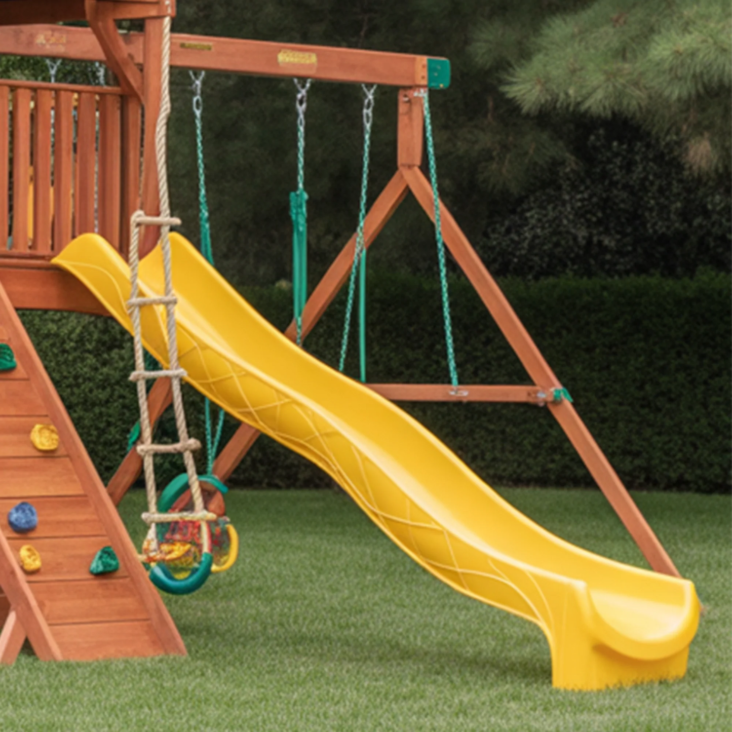 Wooden Swingset with Tube Slide, Double Slide & Swings – Outdoor Playset