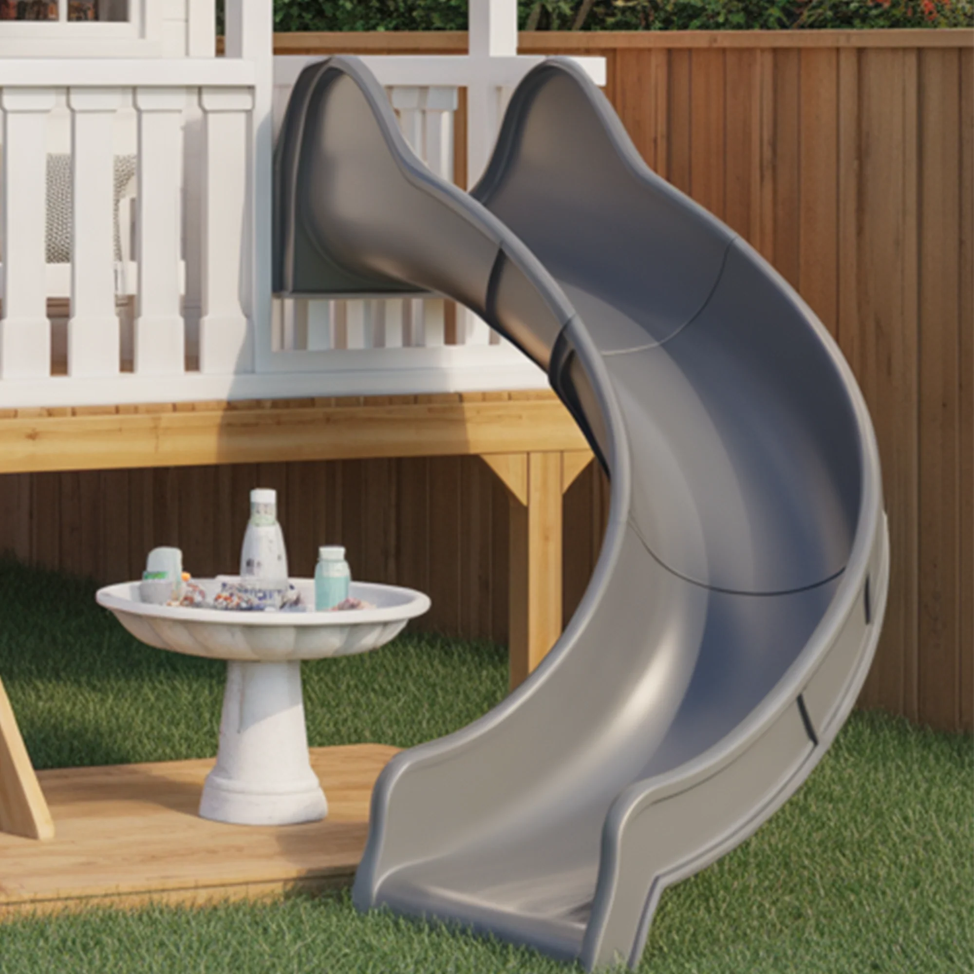 Wooden Playhouse with Slide & Swings | 22x12x9 ft Backyard Playground for Kids Outdoor Fun