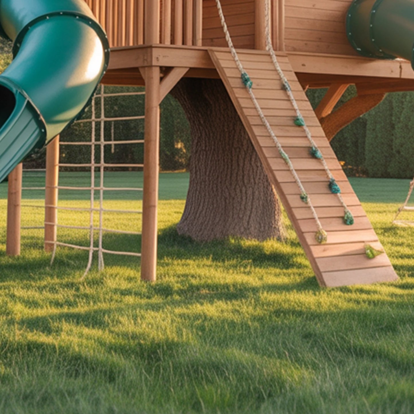 Wooden Swingset with Double Playhouses & Tube Slides – Kids Outdoor Playground