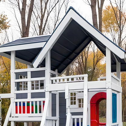Kids Outdoor Wooden Playhouse with Swings & Slide – Safe Backyard Fun