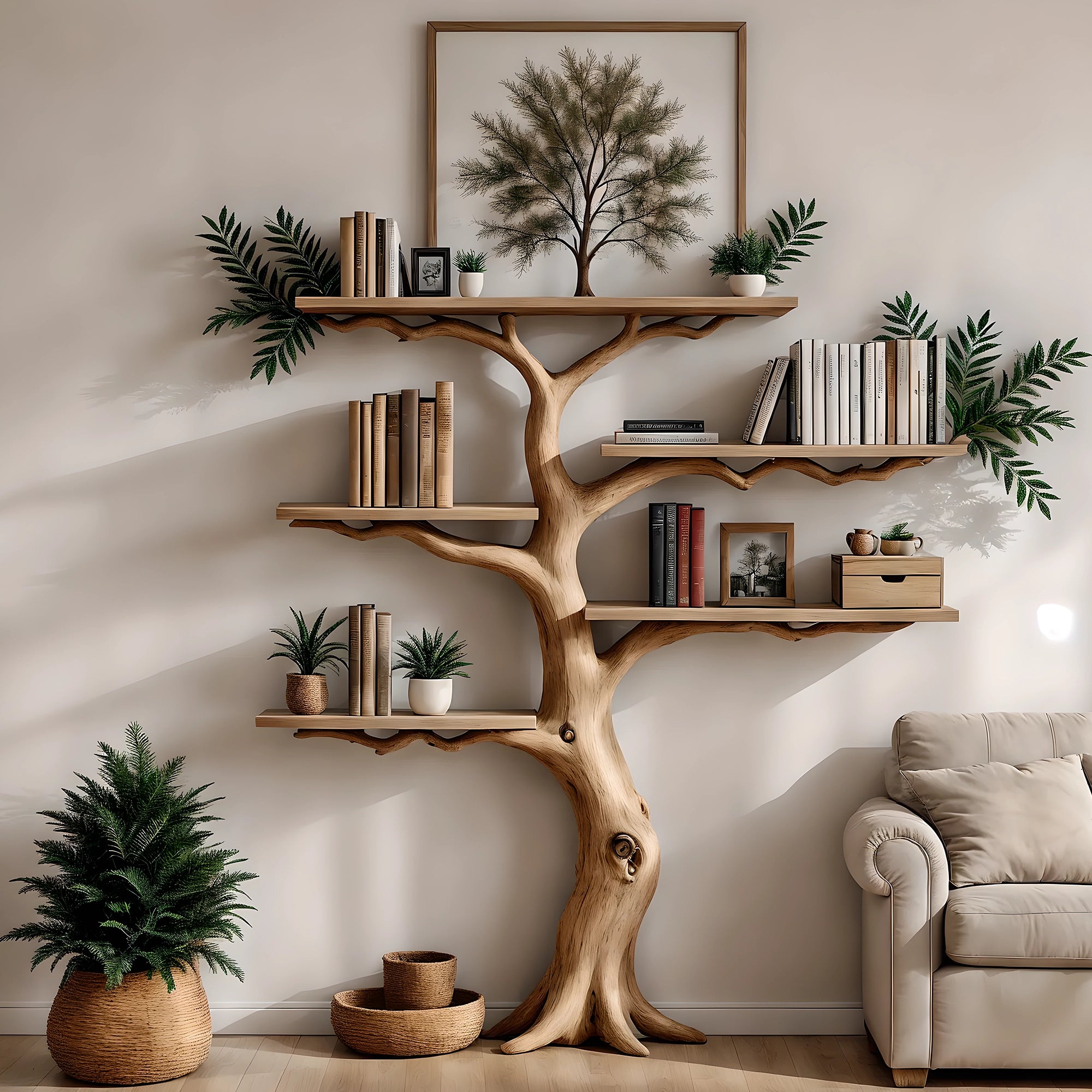 Tree-shaped solid wood floating corner bookshelf wall-mounted bookshelf bookcase handmade furniture decoration for home christmas gift 