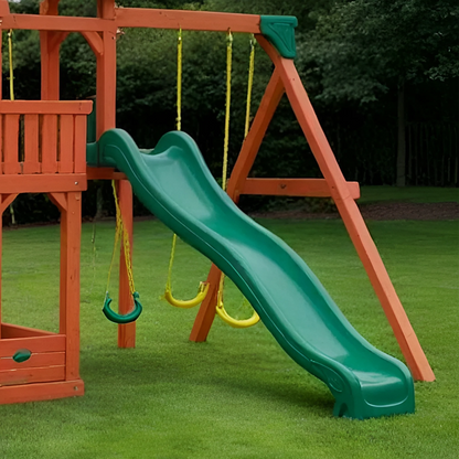 Wooden Swingset with Rope Ladder, Slides & Backyard Swing Seats