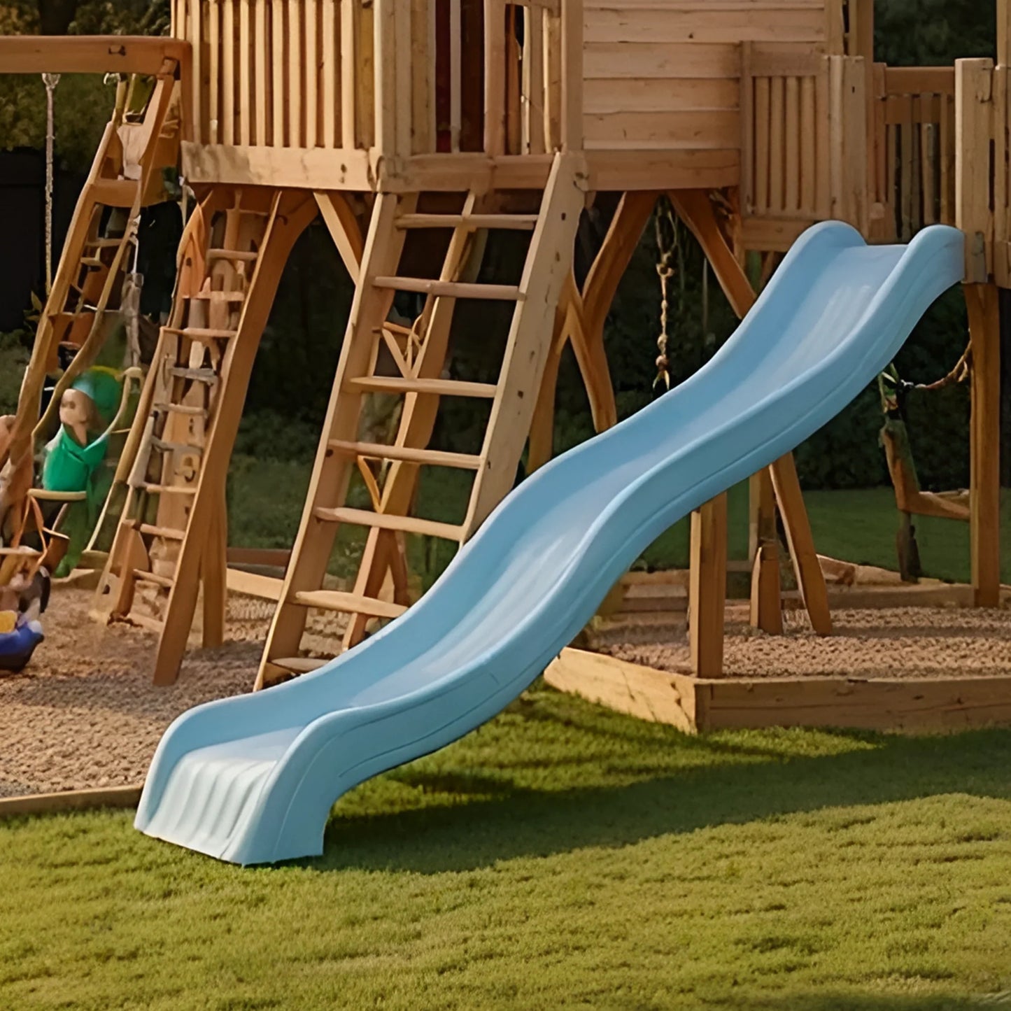 Sturdy Outdoor Wooden Swing Set with Slide & Sandbox – Backyard Playhouse Tower