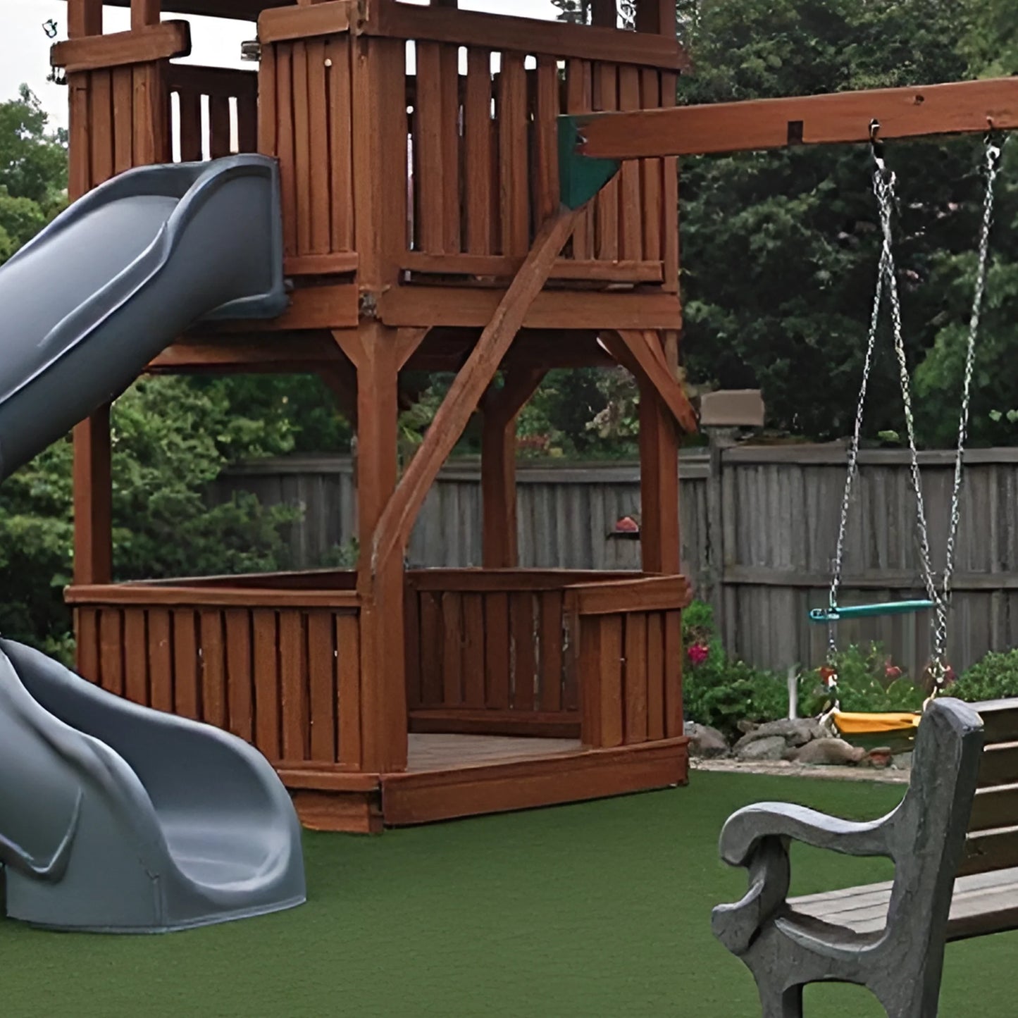 Large Wooden Swing Set for Backyard – Playhouse, Slide, and Double Swings for Children