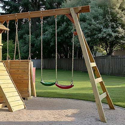 Outdoor Swing Set with Swings, Slides & Playhouse – Kids Wooden Playground