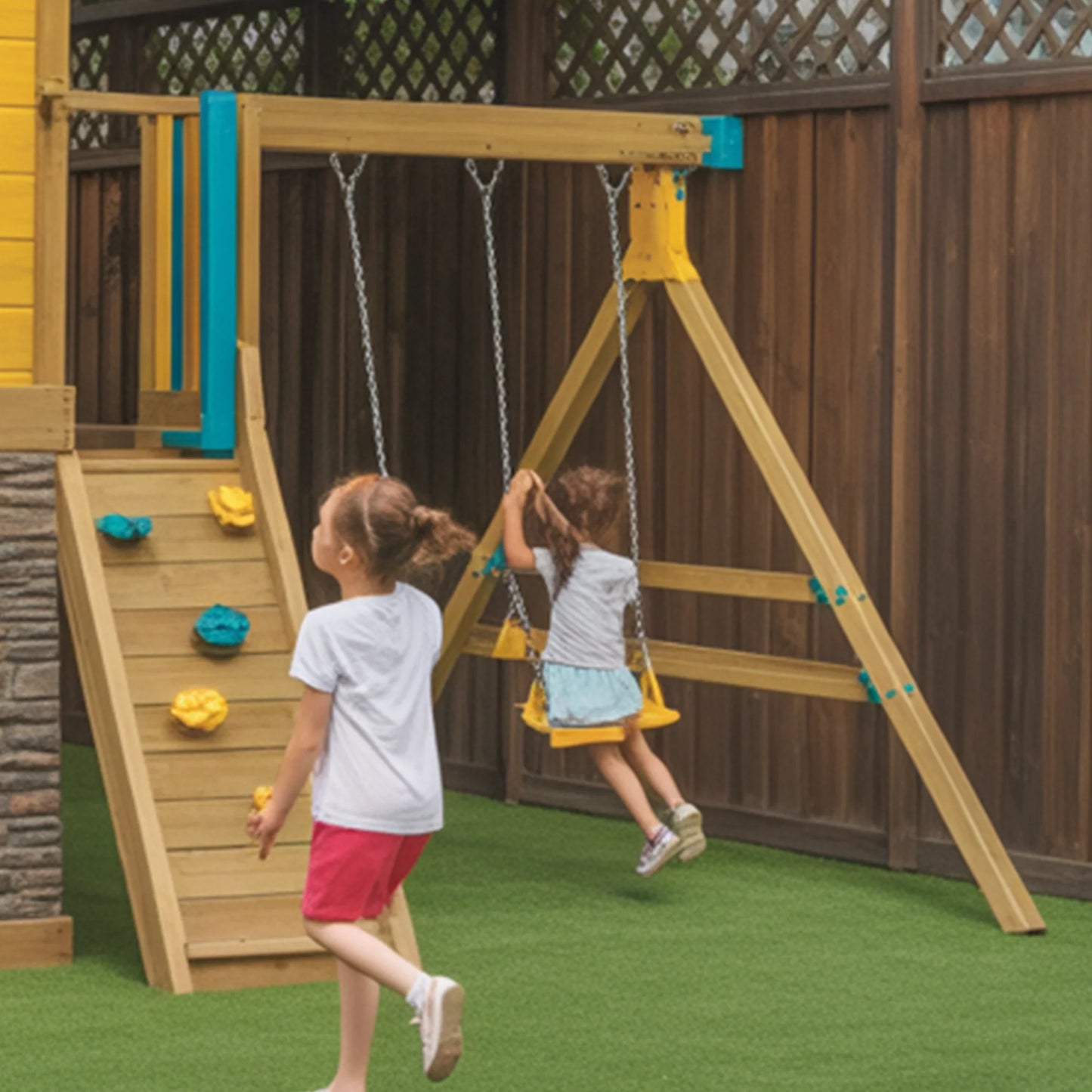 Deluxe Wooden Swingset with Spiral Slide & Double Swing – 22x12 ft