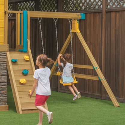 Deluxe Wooden Swingset with Spiral Slide & Double Swing – 22x12 ft