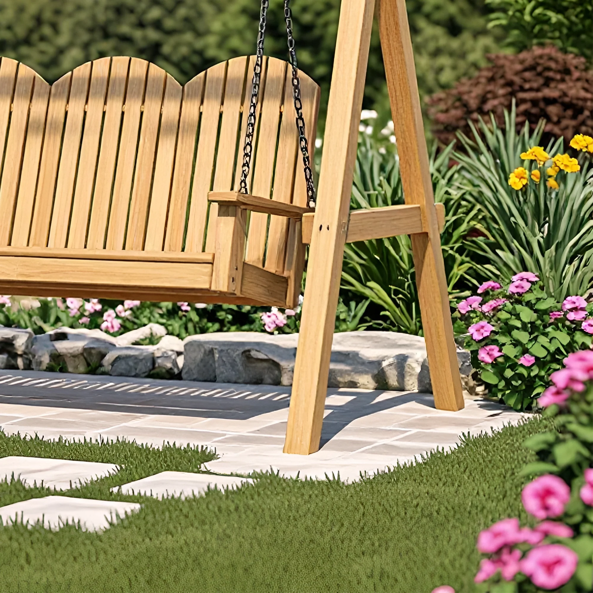 Wooden Garden Swing with Pergola Frame 10x12 ft | Outdoor Patio Swing Seat for Backyard & Porch