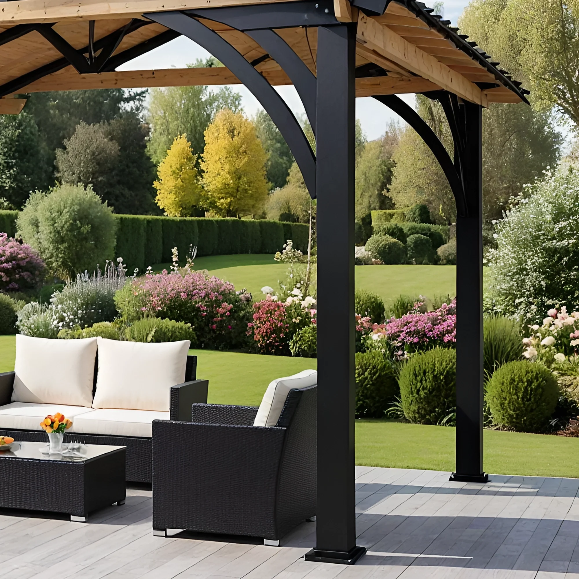 12x12 Wooden & Steel Gazebo with Gable Roof | Outdoor Pavilion for Patio, Garden & Poolside