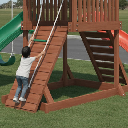 Premium Wooden Swingset with Dual Slides, Climbing Wall & Swing Set – 22ft x 12ft x 9ft Outdoor Playset