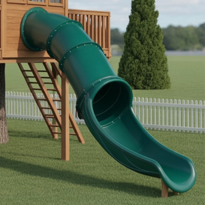 Wooden Treehouse Swingset with Double Tube Slides – Outdoor Playset