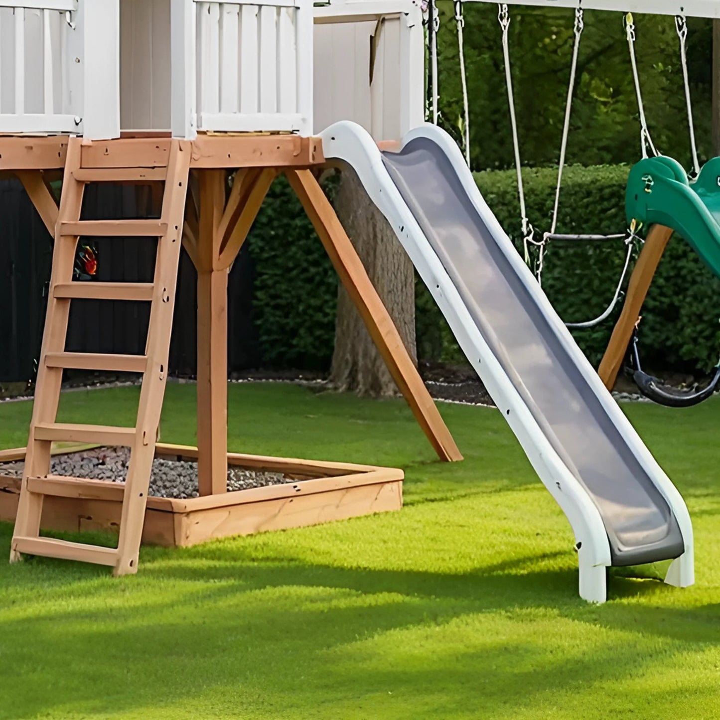 Premium Kids Wooden Playground with Dual Slides, Swings & Adventure Playhouse