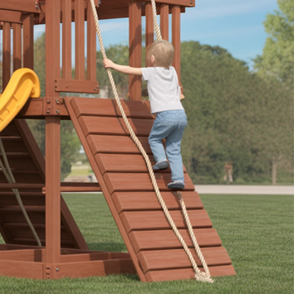 Wooden Outdoor Swingset with Double Slides & Playhouse | Durable Kids Playground