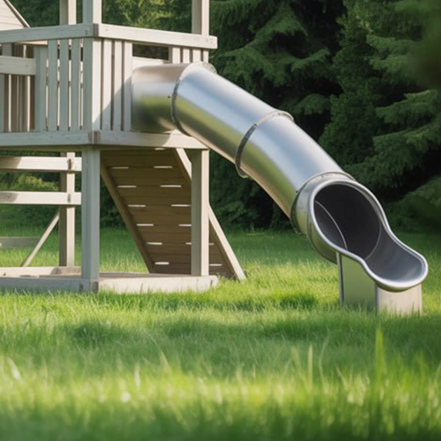 Wooden Swingset with Spiral Tube Slide & Dual Swings – Outdoor Fun