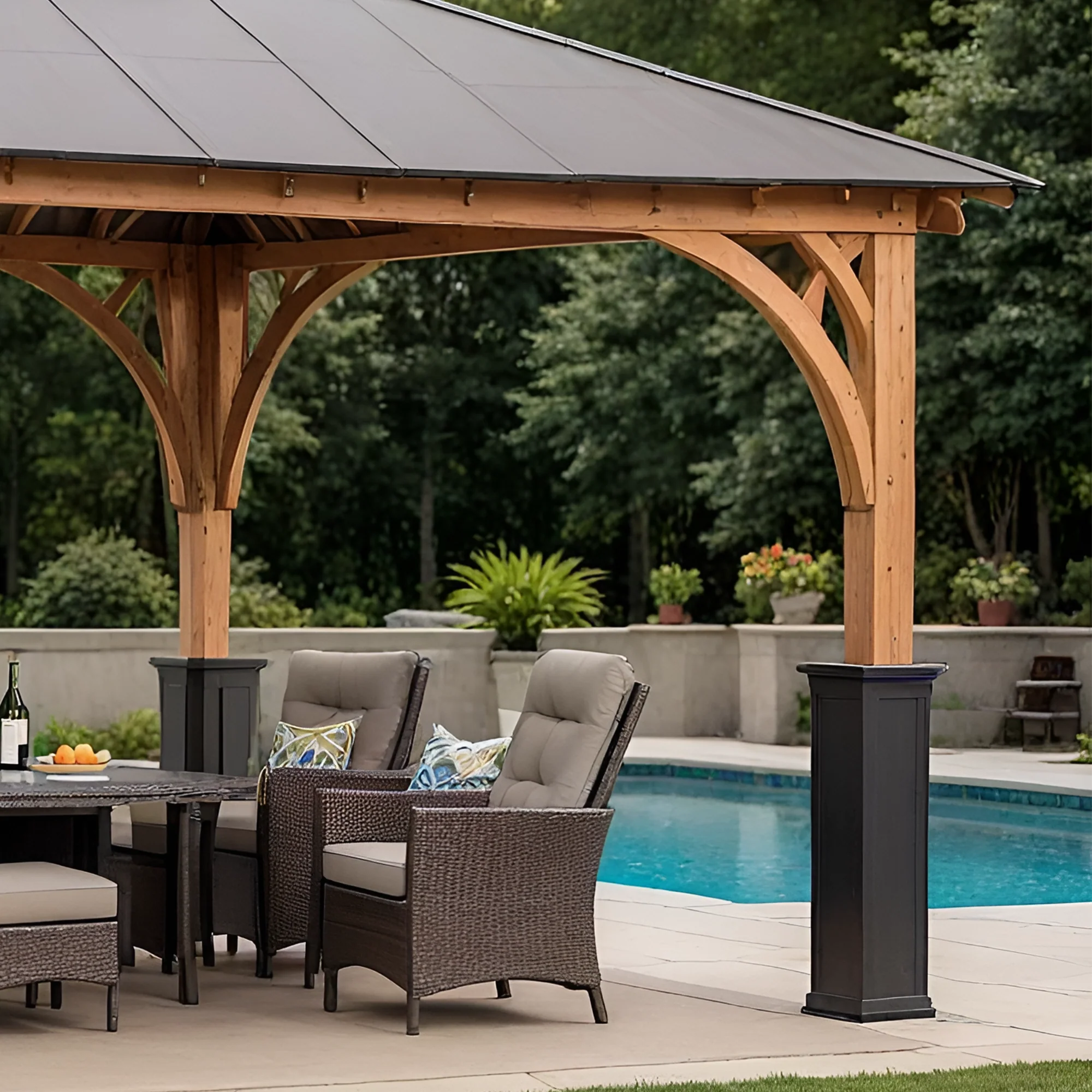 12x12 Wooden Gazebo with Metal Roof | Outdoor Pavilion for Patio, Garden & Poolside Dining
