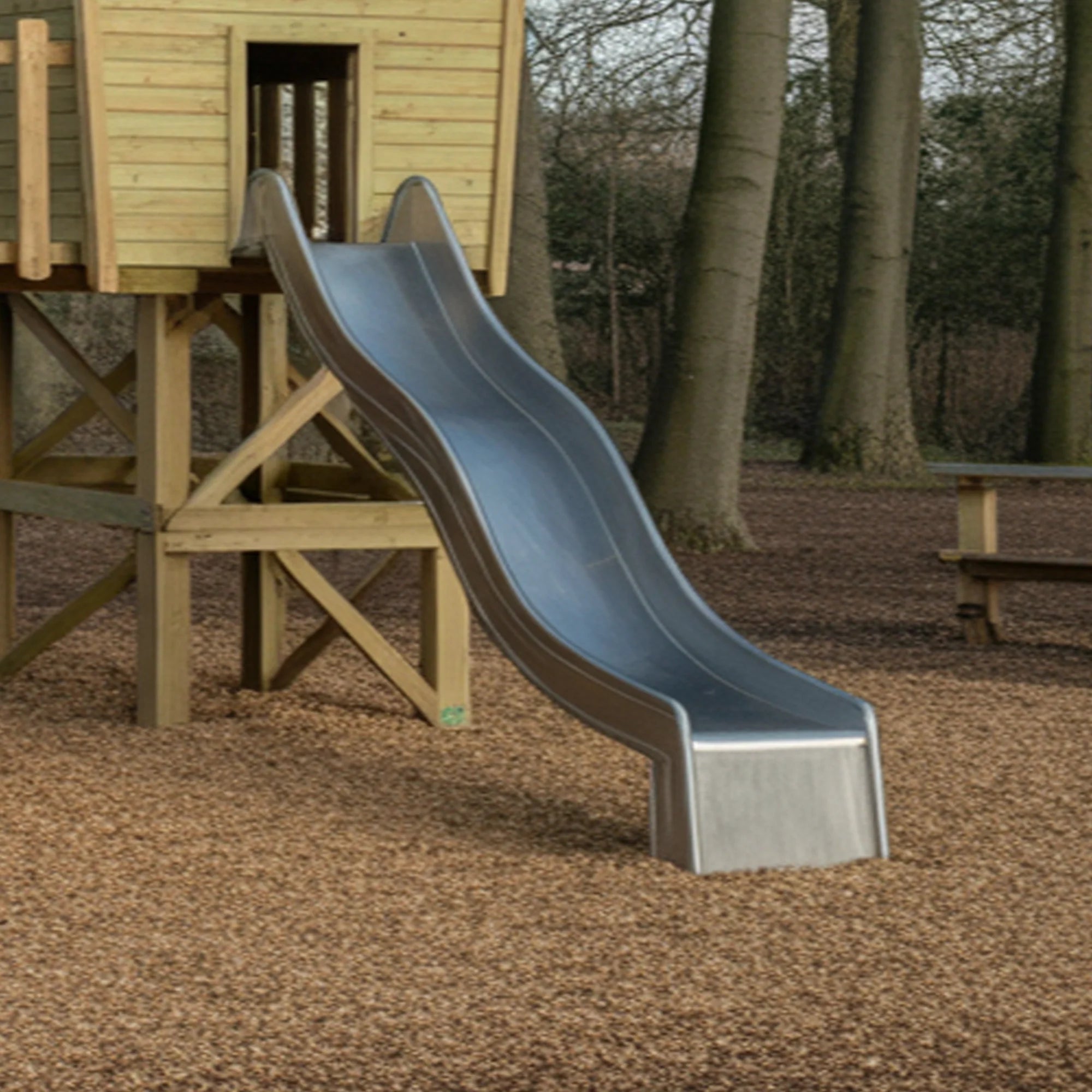 Wooden Playhouse with Dual Slides & Climbing Wall | 22x12x9 ft Backyard Playground