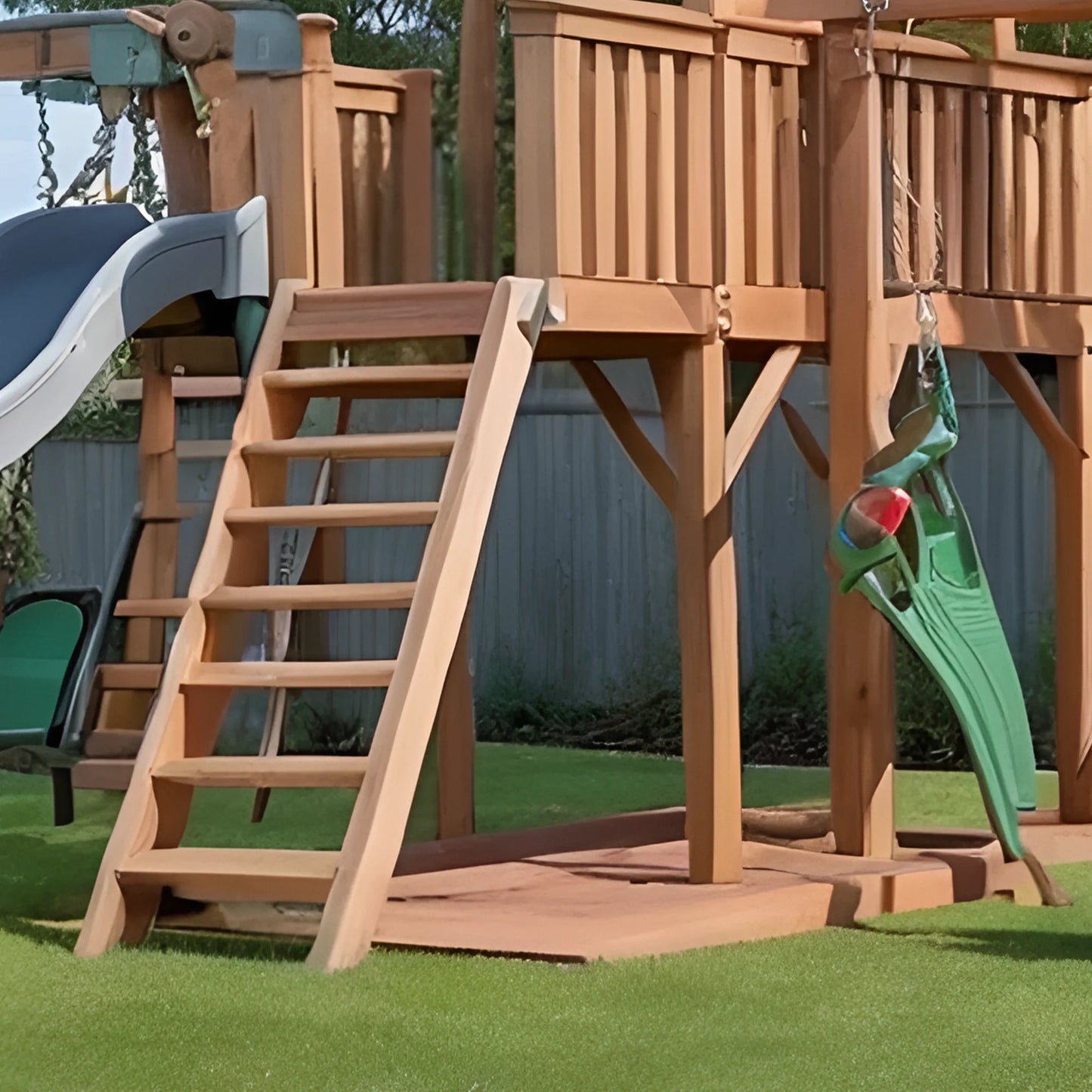 Outdoor Wooden Playhouse with Slide & Swings – Fun Backyard Playground for Kids