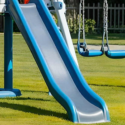Backyard Wooden Swing Set with Playhouse & Double Slides – Safe for Kids