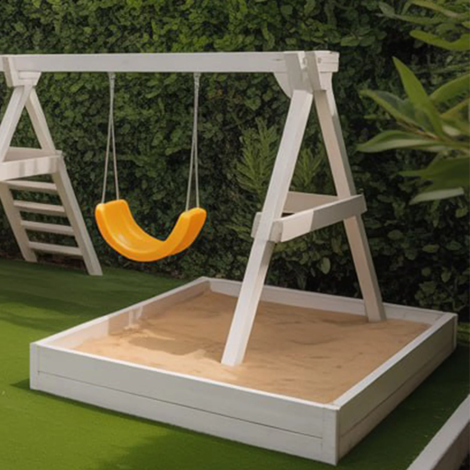 Modern Outdoor Wooden Playset with Slide, Swing & Sandbox – Backyard Playground 22x12 ft, 9 ft Height