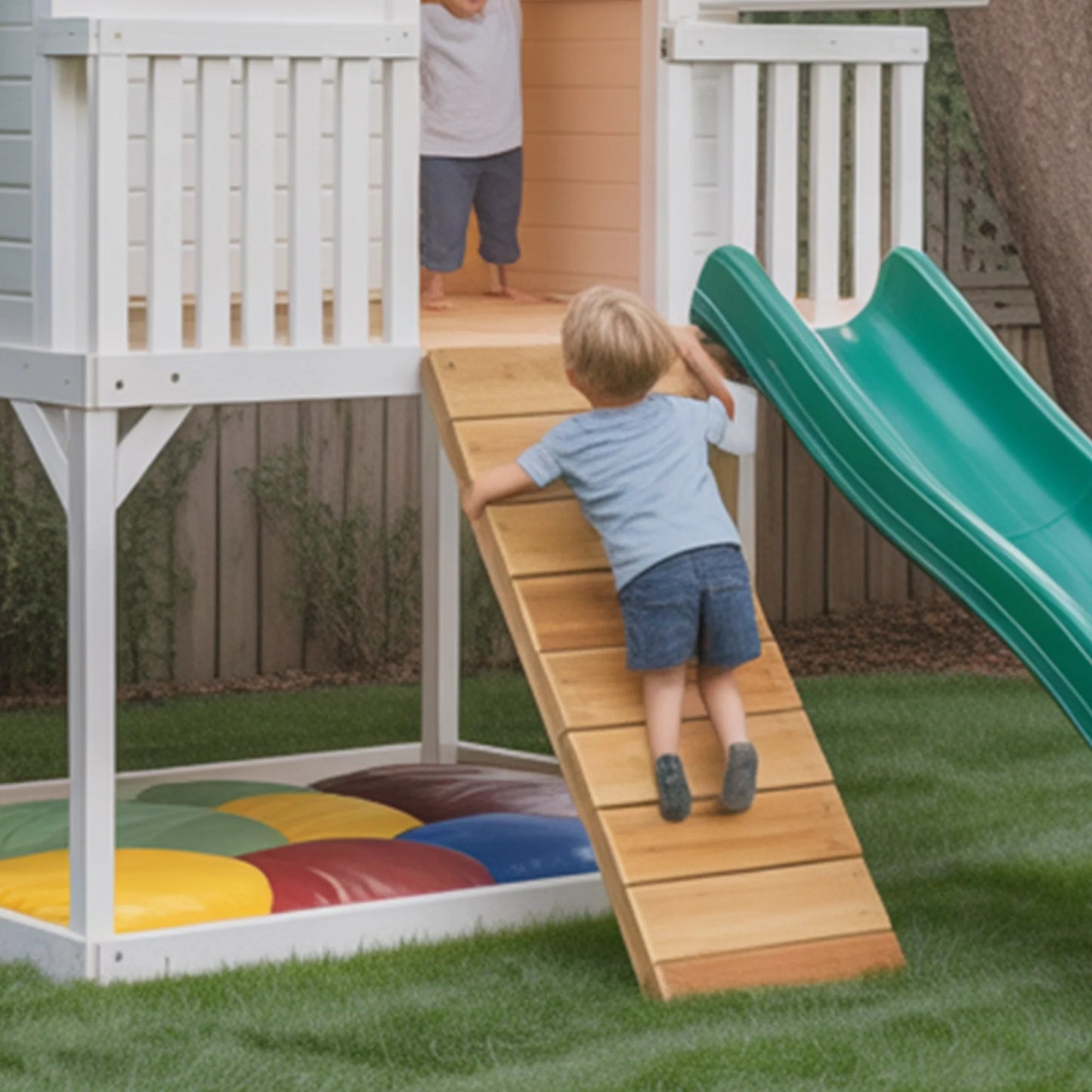 Deluxe Wooden Swingset with Slide, Swings & Clubhouse – Outdoor Backyard Playset for Kids