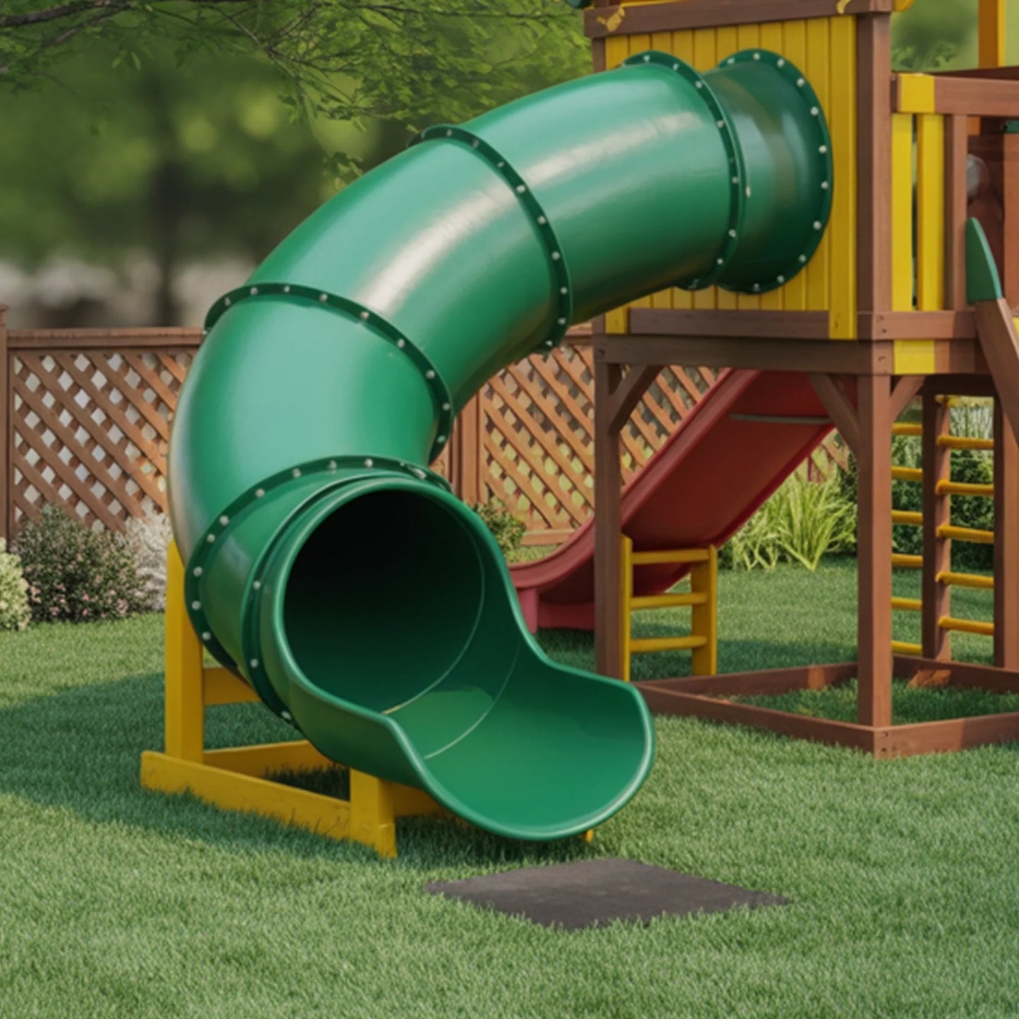 Premium Wooden Swingset with Tube Slide, Rock Wall & Dual Swings – 21ft x 13ft x 11ft Heavy-Duty Backyard Playset