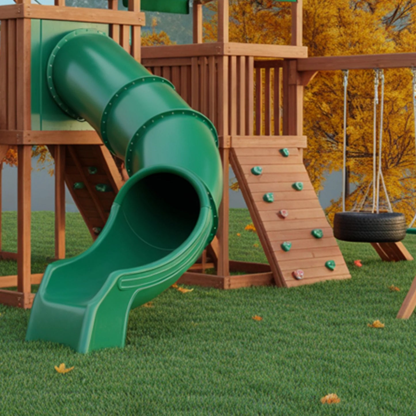 Wooden Swingset with Double Towers, Slide & Swings – Outdoor Kids Playground