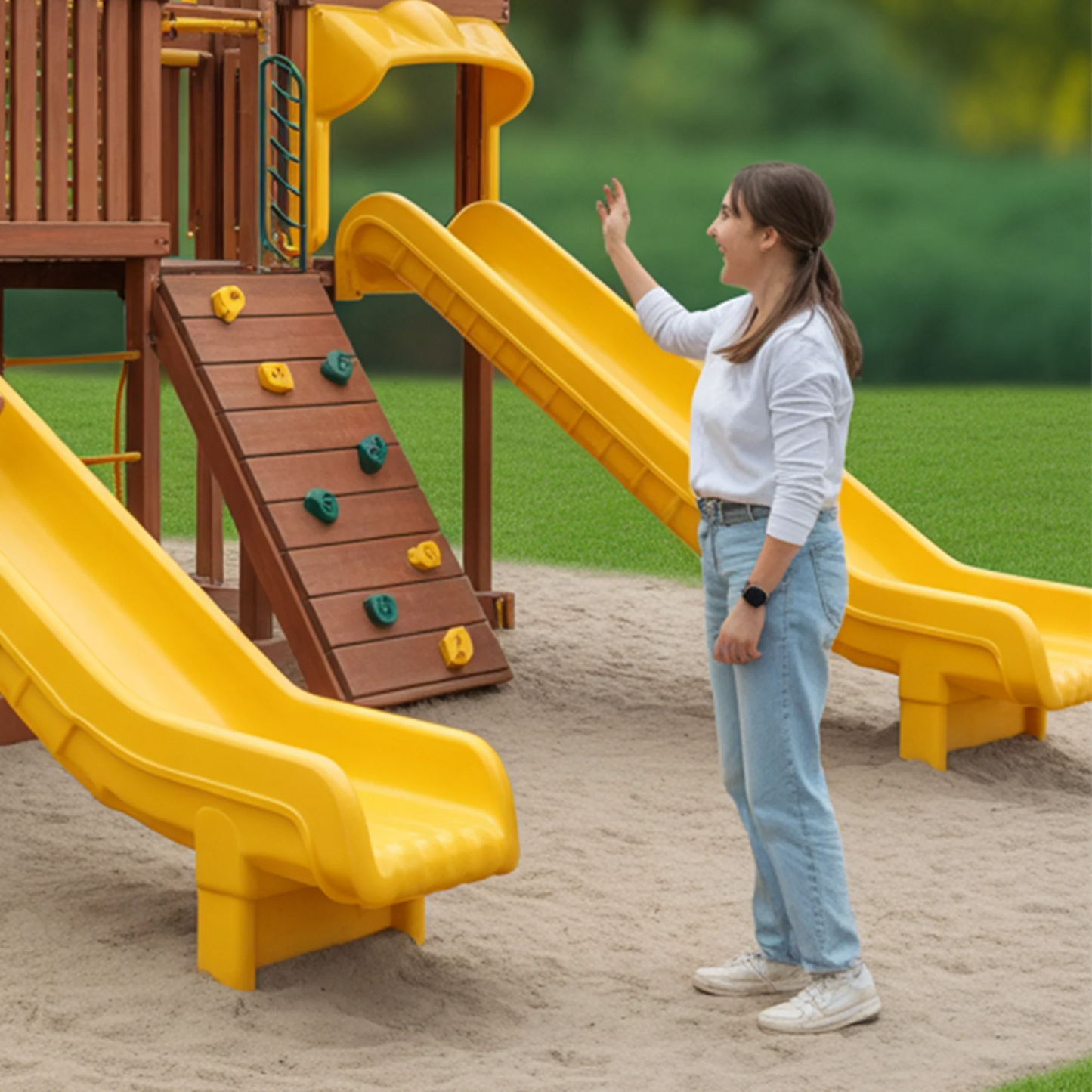 Wooden Swingset with Double Towers, Slides & Swings – Outdoor Kids Playground
