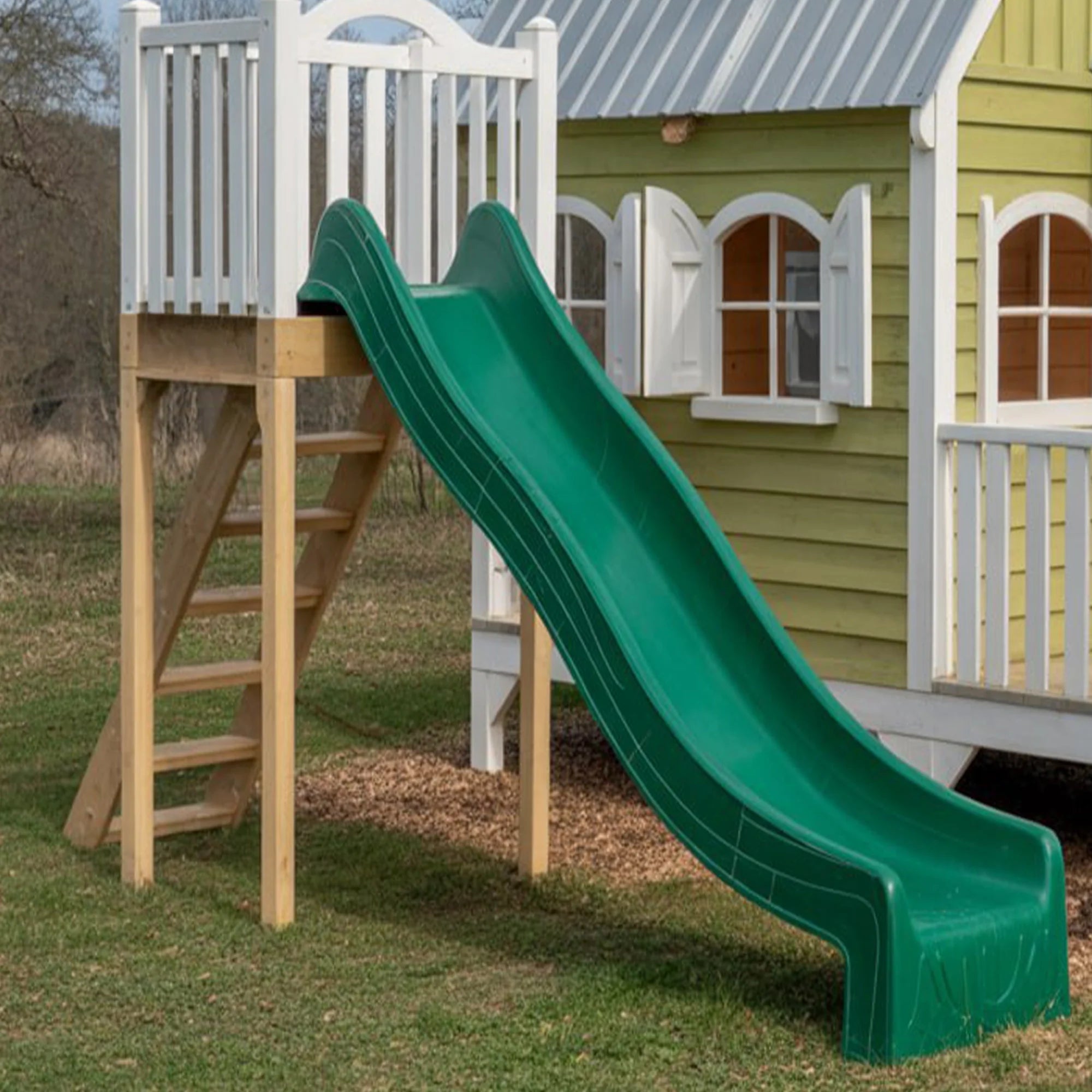 Luxury Wooden Playhouse with Slide & Swing Set – Outdoor Kids Play Structure 22x22 ft, 9 ft Height