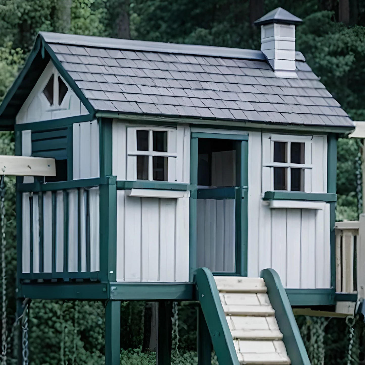 All-in-One Wooden Swing Set with Playhouse & Double Slides – Perfect Backyard Playground