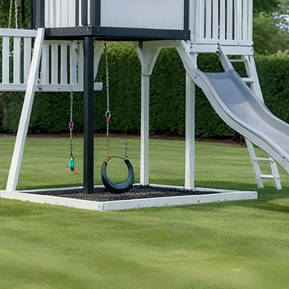 Outdoor Playhouse with Double Slides, Swings & Climbing Wall – Wooden Playground Set