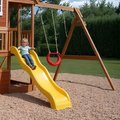 Heavy-Duty Wooden Swingset with Spiral Slide & Double Towers