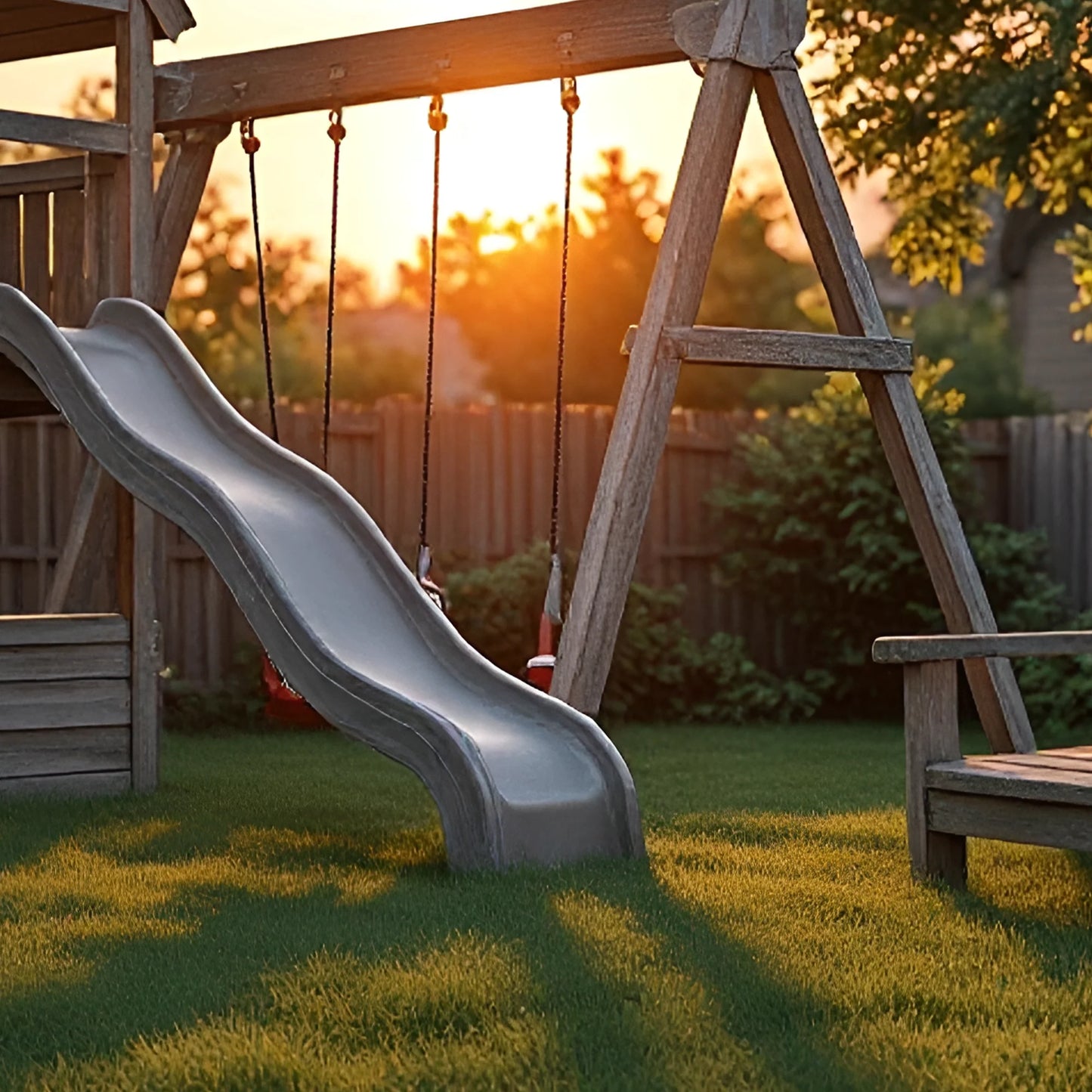 Wooden Swing Set with Slide & Playhouse – Outdoor Playground for Kids Backyard Fun