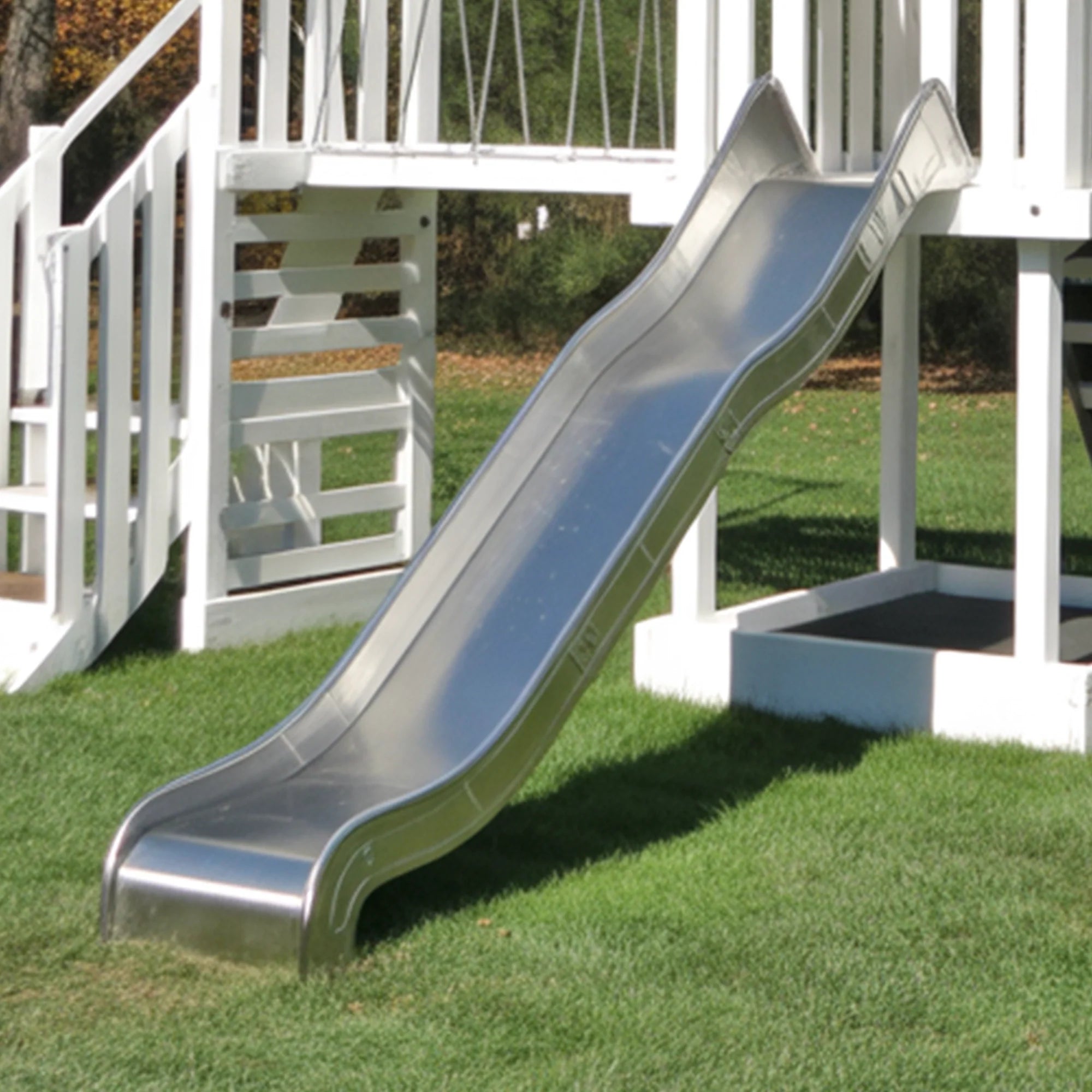 Backyard Wooden Playset with Double Swing, Climbing Stairs & Metal Slide – 22ft x 10ft x 9ft