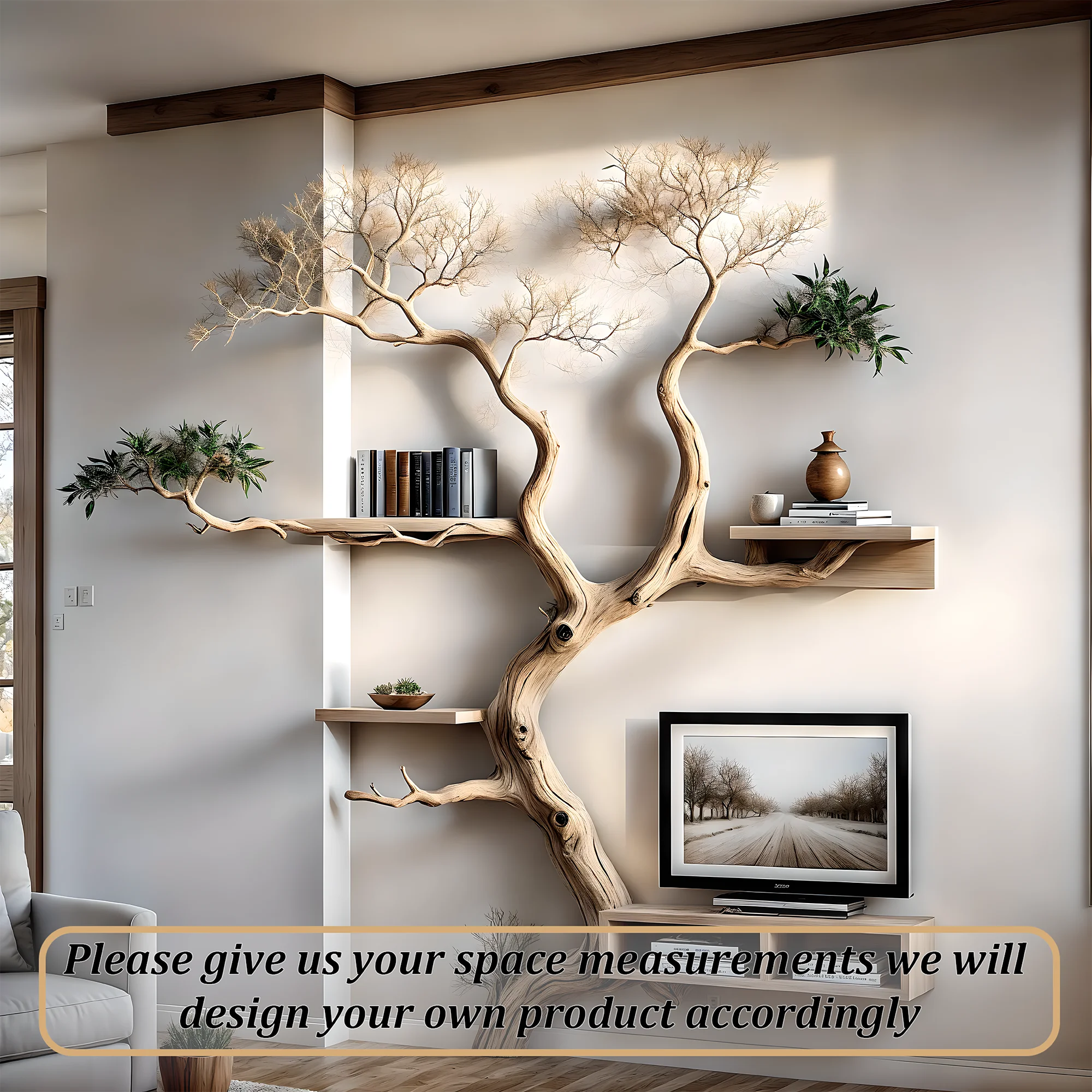 Raw wooden bookshelf, home decoration shelf 