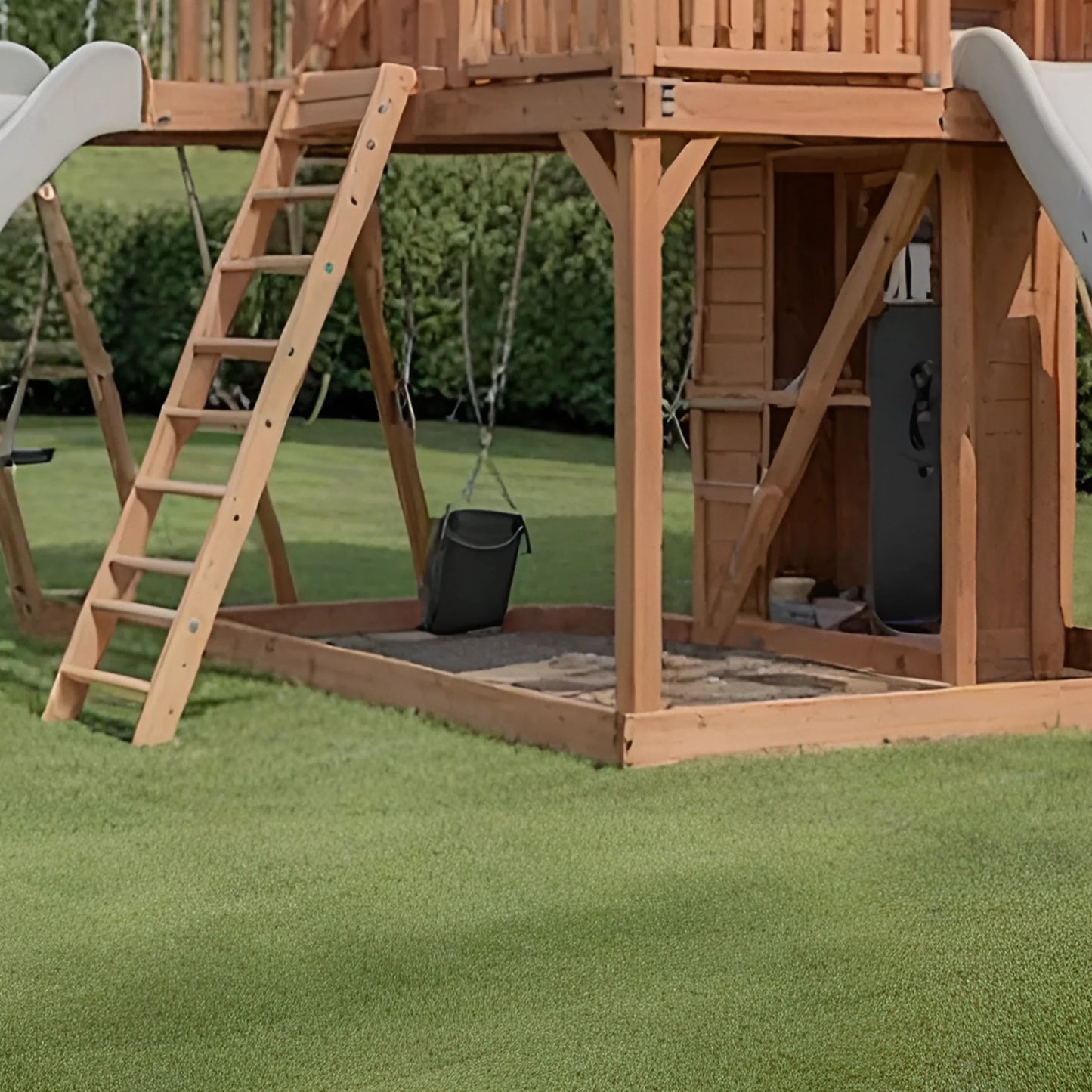 Large Outdoor Swing Set with Playhouse, Double Slides & 3 Swings
