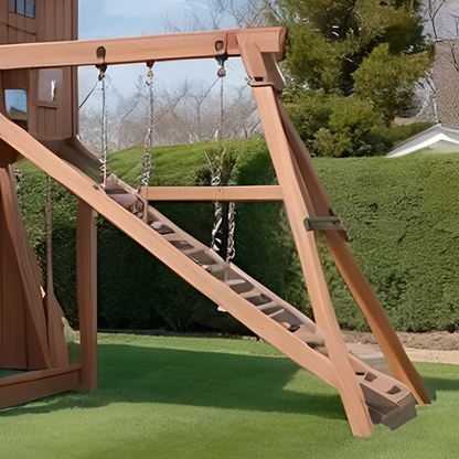 Wooden Swing Set for Backyard – Playhouse, Climbing Ladder & Double Swings