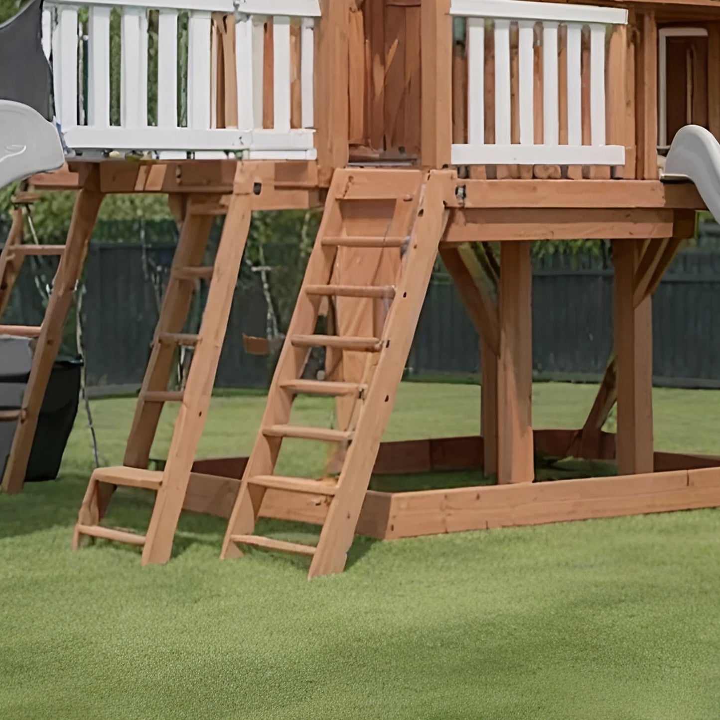 Kids Wooden Swing Set with Rock Wall, Slides & Swing Seats – Outdoor Playset