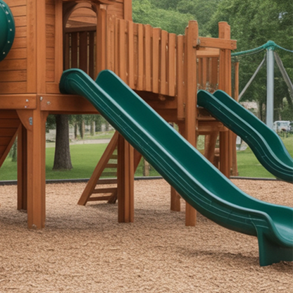 Wooden Kids Playhouse with Tube & Straight Slide | 12x12x9 ft Outdoor Playground