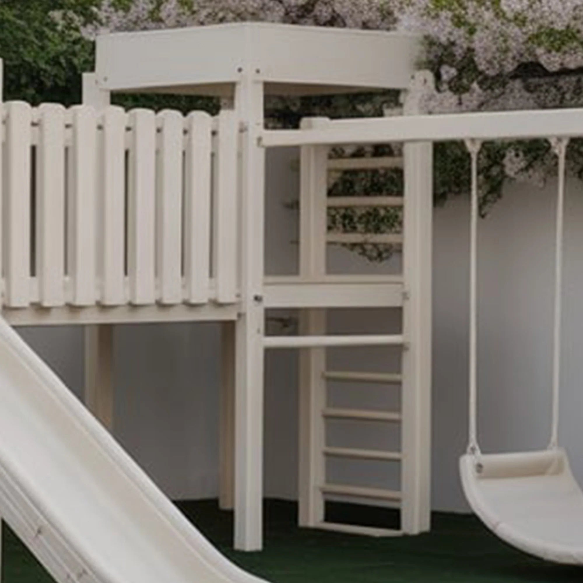 Modern Wooden Playhouse with Slide and Double Swings – Outdoor Kids Activity Set 20x10ft