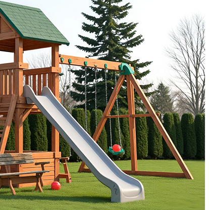 Family Backyard Swing Set with Large Wooden Structure, Swings & Adventure Tower