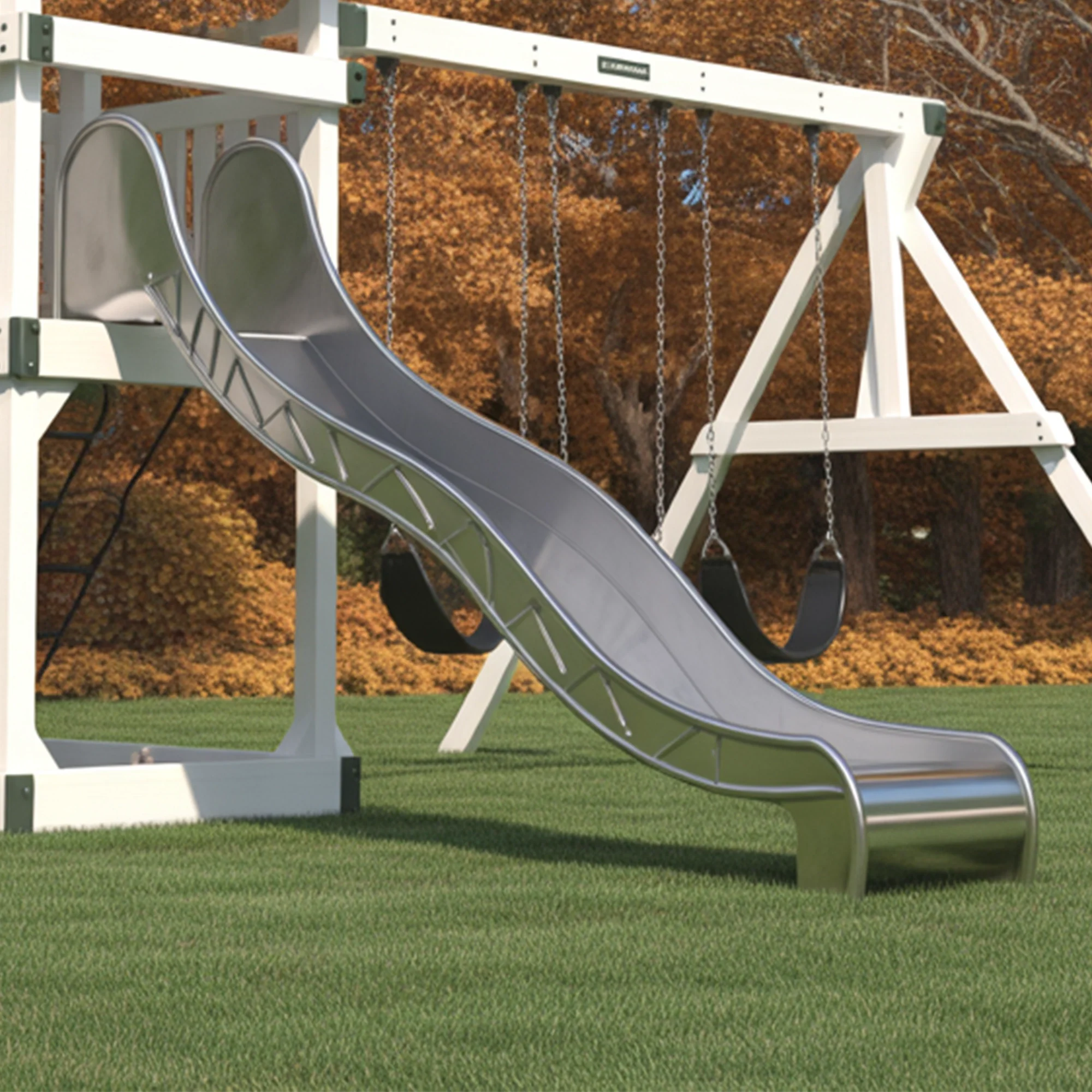 Backyard Wooden Playset with Double Slide, Rock Climbing Wall & Swings – Sturdy Outdoor Playground for Kids | 24x10x9 ft