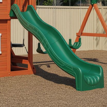 Wooden Playhouse with Double Slide & Swings | 22x12x9 ft Kids Outdoor Playground for Backyard Fun