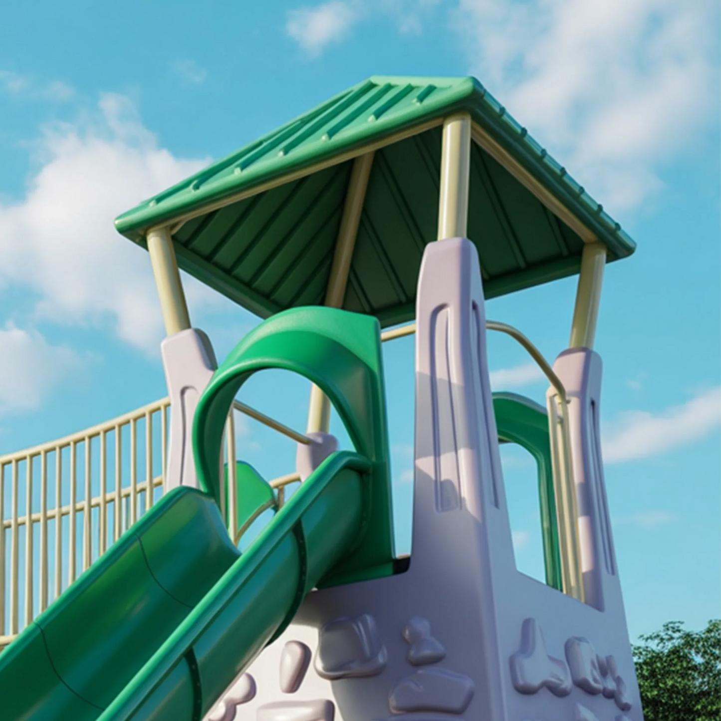 Durable Epoxy Plastic Swingset with Slide & Playhouse – 22ft x 12ft