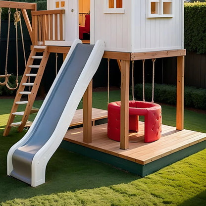 Backyard Swing Set with Sandbox & Slide – Wooden Outdoor Playhouse for Children