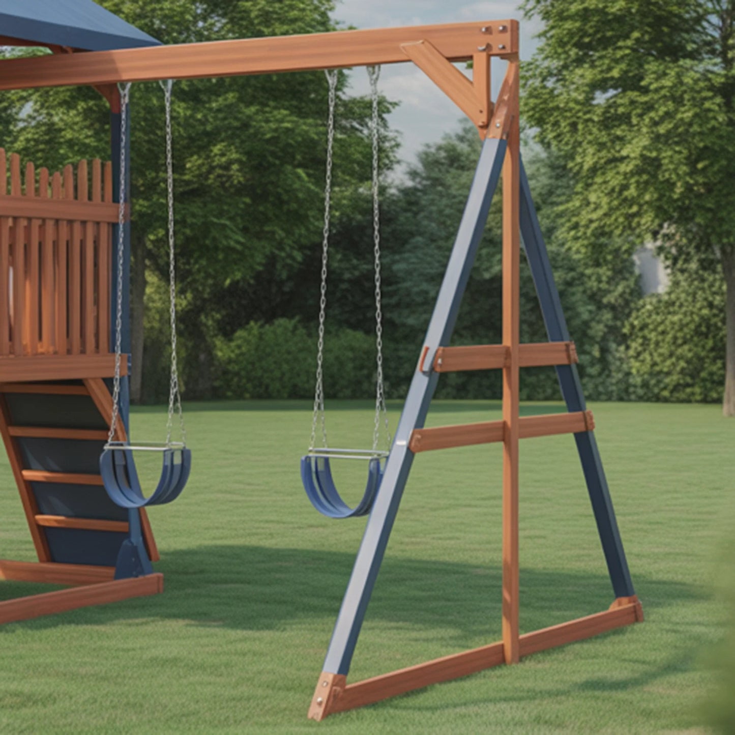 Premium Wooden Swingset with Double Slide & Swings – Outdoor Playset